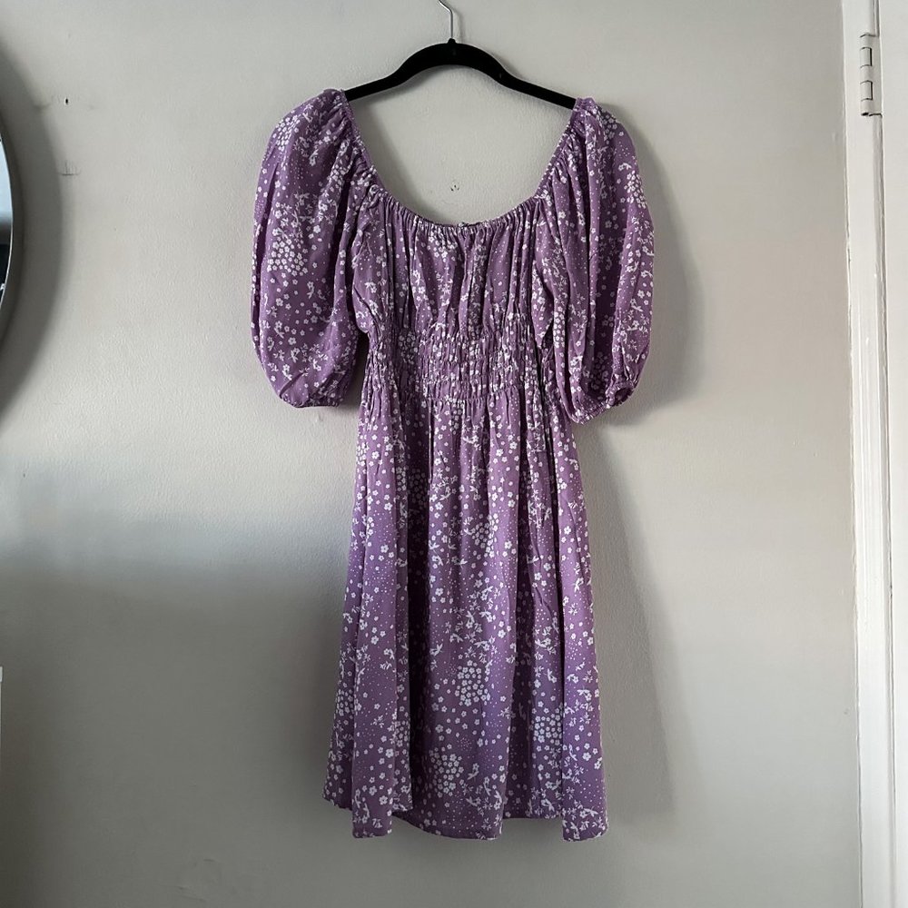 Faithfull the Brand Francis Mini Dress Stevie Floral Lavender Size US6 Medium - Picture 8 of 9